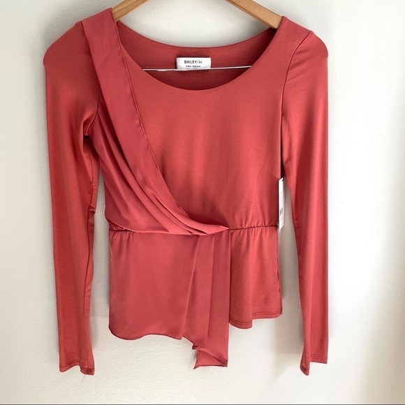 NWT Bailey 44 Jule Satin Draped Top Blouse in Coral Terracotta, XS - Picture 3 of 3